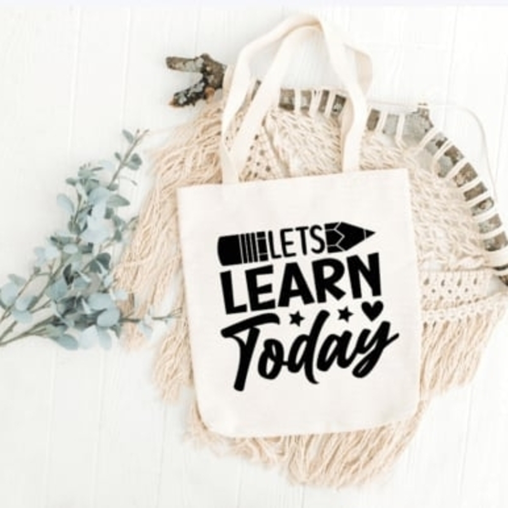 Custom Natural Canvas Teacher Tote Let's Learn Today
